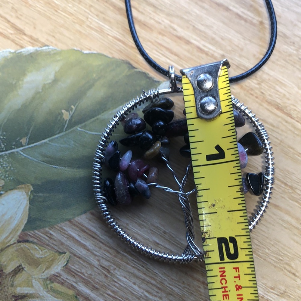 Tree of Life Gemstone Pendant rhodonite chip gemstone necklace - Picture 4 of 5